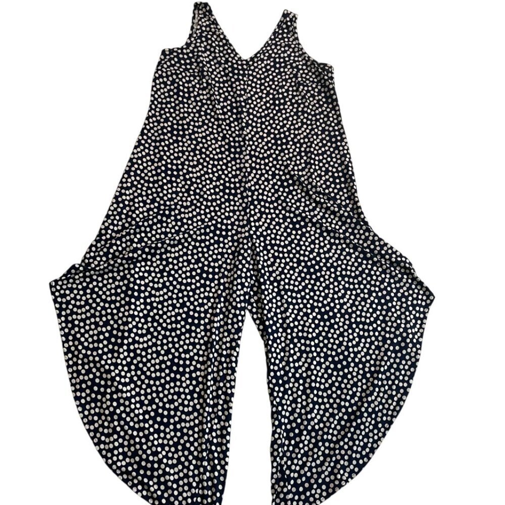MSK. Women's jumpsuit with blue and white polka dot designs. Size M.